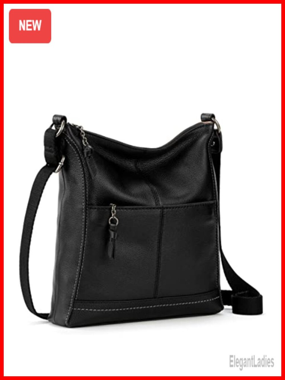Leather Crossbody Purse Zipper Closure Adjustable Strap